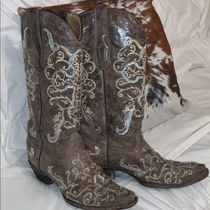 Brown Sequin Corral Cowgirl Western Boots 🌵✨